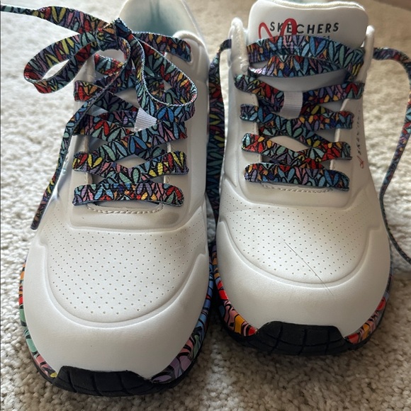 Skechers J Crown Uno Ravaged Love White Sneakers with Colorful Heart Accents 8.5 - Picture 10 of 10